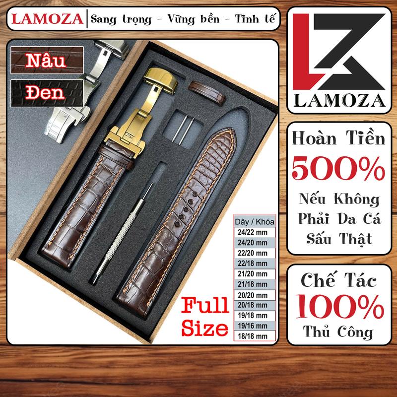 Dây đồng hồ da cá sấu thật 22mm,20mm.14mm cho cả nam và nữ LAMOZA DHCST 01 chế tác thủ công đủ màu và kích thước theo yêu cầu