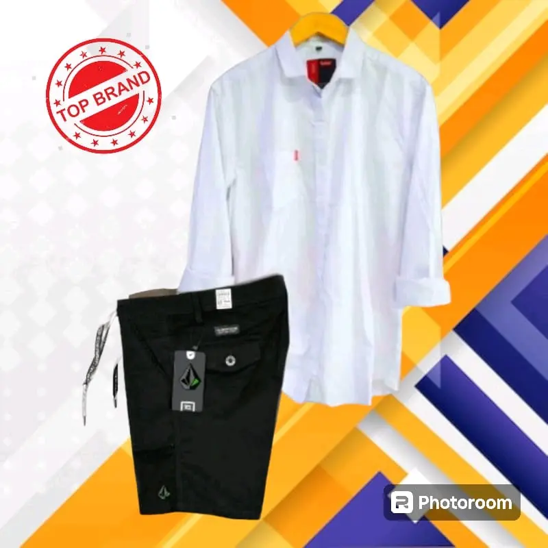 Setelan Kemeja Lengan Panjang Ter Hits Pria Dewasa Celana Pendek Pria Setelan Pria Kekinian Paket Distro Katun 4
