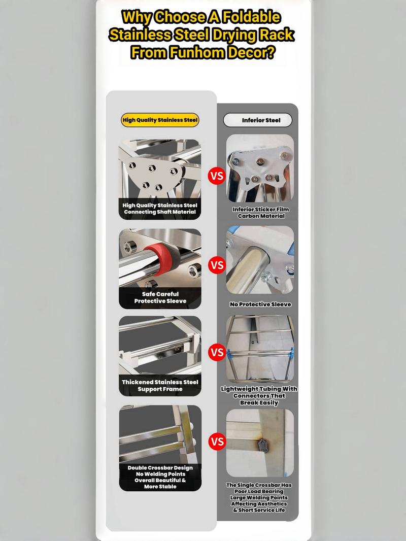 Product Introduction of [SG Stock]Foldable Clothes Drying Rack Multifunctional Laundry Rack With Wheel Stainless Steel Thickened Carbon Steel 15