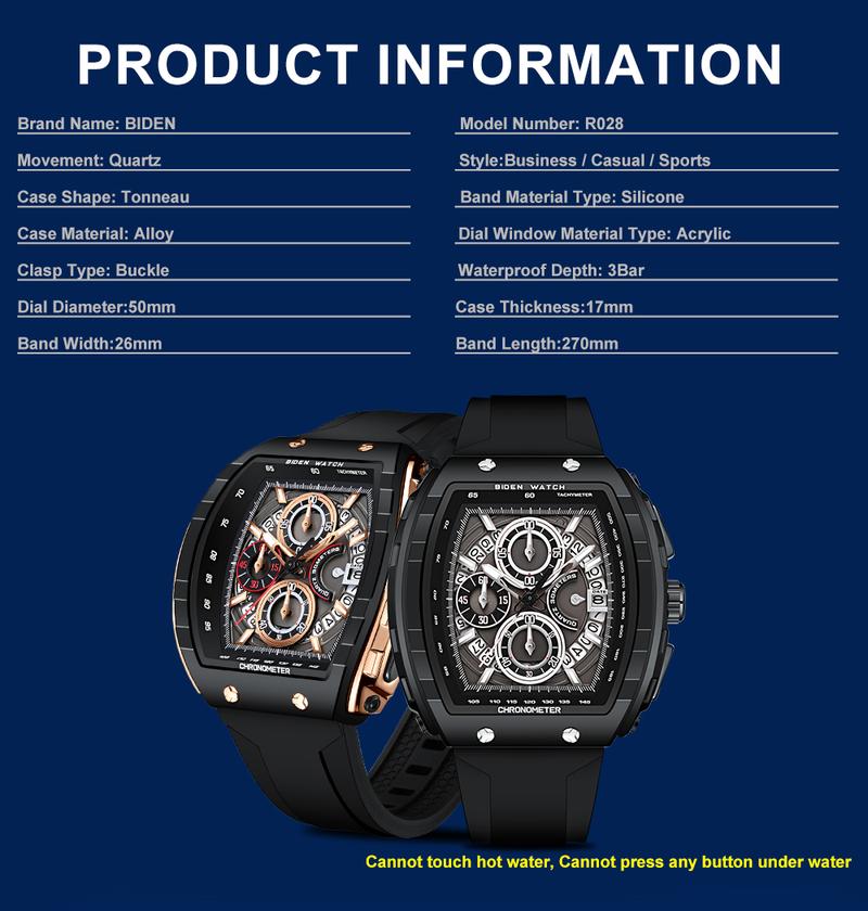 Product Introduction of 【003Harga telah diganti, cepat beli】BIDEN Jam Tangan Pria Anti Air Olahraga Multifungsi Tali Silikon Pria Jam Tangan Cowok Original YNR028 2