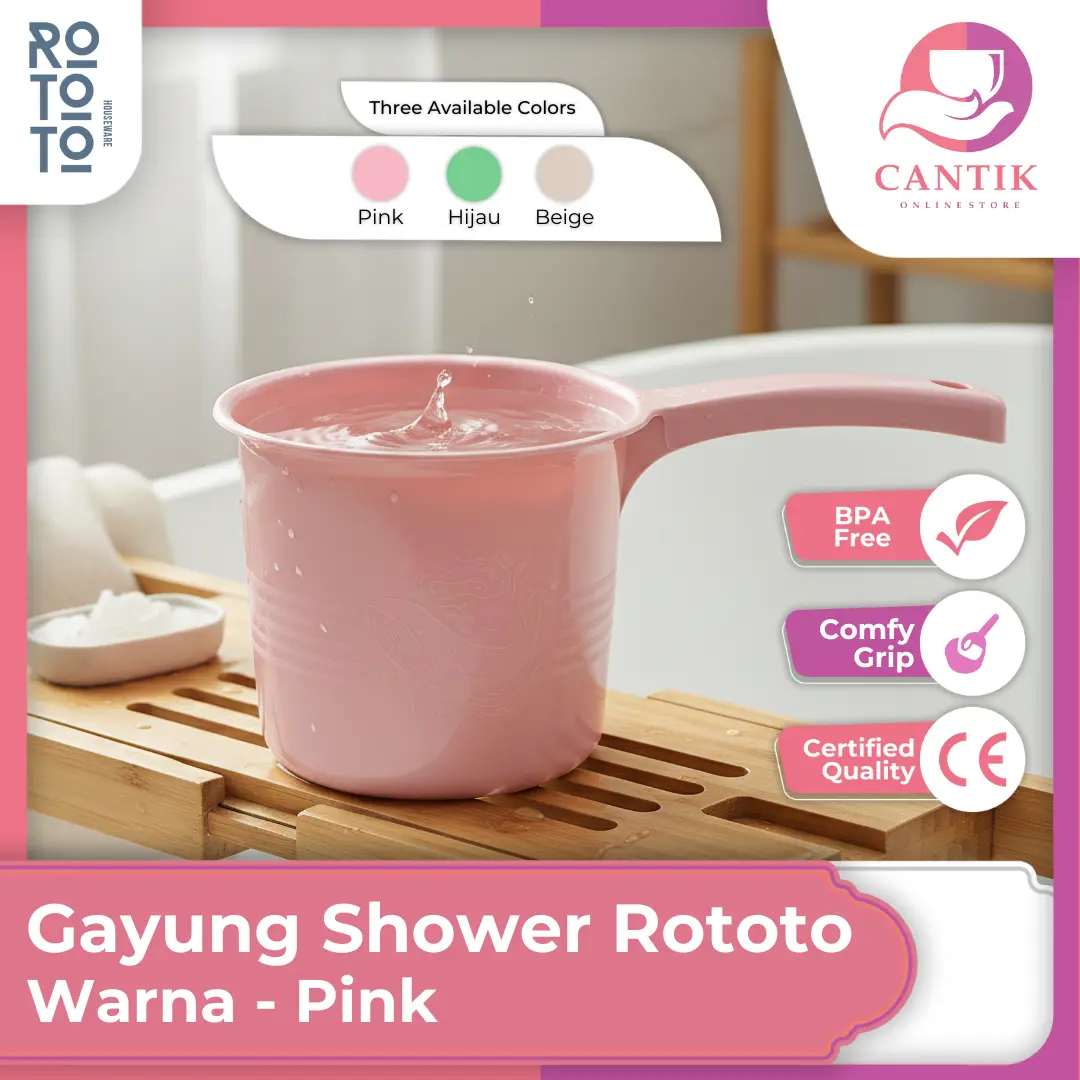 Rototo Gayung Air Plastik Premium 1 Liter Motif Paus Warna Pastel Pink Elegan untuk Kamar Mandi Estetik & Perlengkapan Rumah Tangga