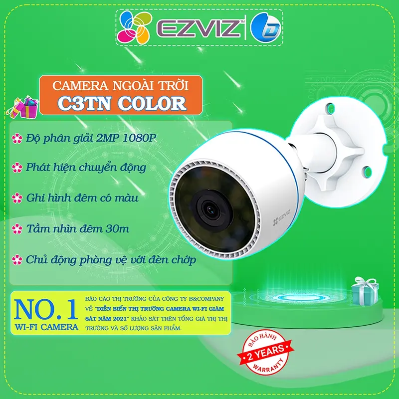 Camera wifi Ezviz ngoài trời C3TN 2MP 3MP chính hãng, đàm thoại, màu đêm chống trộm 3