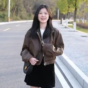 Jaket Kulit Wanita Crop Premium Vintage Casual Korean Style Fashionable Kekinian Terbaru Atasan Cewek Nyaman Bahan Sintetis Model Casual Cocok Untuk Daily Wear Hangout Kuliah Travelling