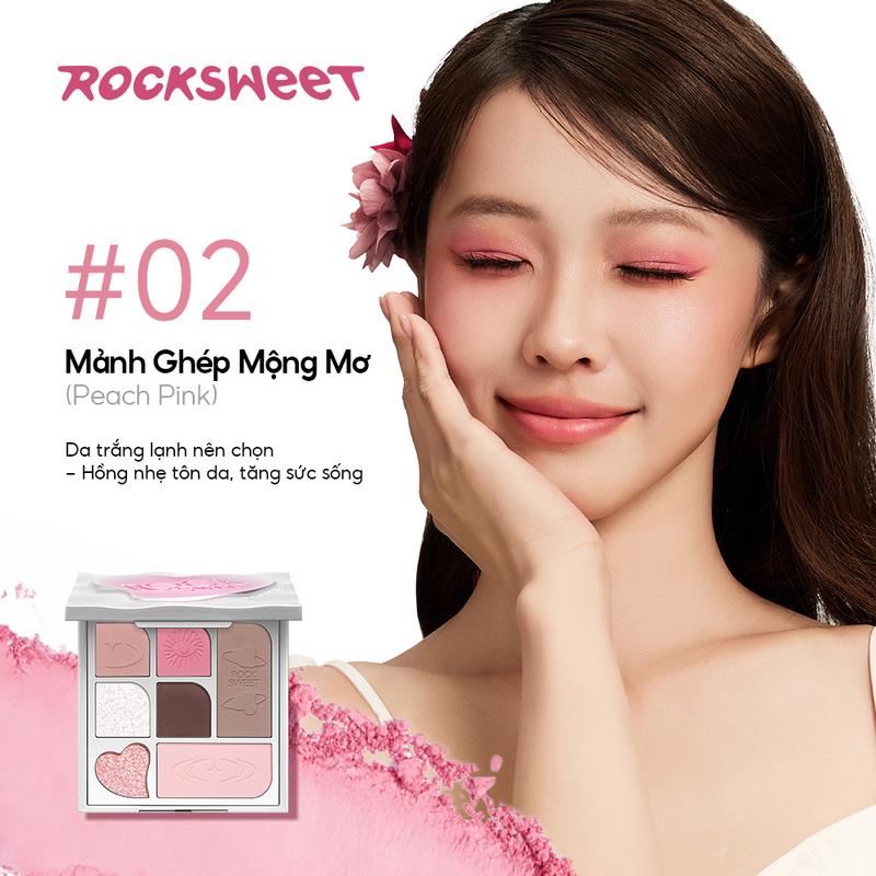 ROCKSWEET Bảng phấn đa năng 7 Màu Hot Trend – Phấn Mắt, Má Hồng, Highlight 3in1. Makeup full face, lên màu chuẩn, lâu trôi, dễ tán – Đẹp mọi phong cách: Tự nhiên, Ngọt ngào, Cá tính