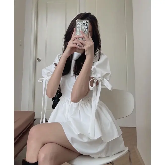 Puffy mini dress wanita gaun main casual korean look style| by duta busana purbalingga 3