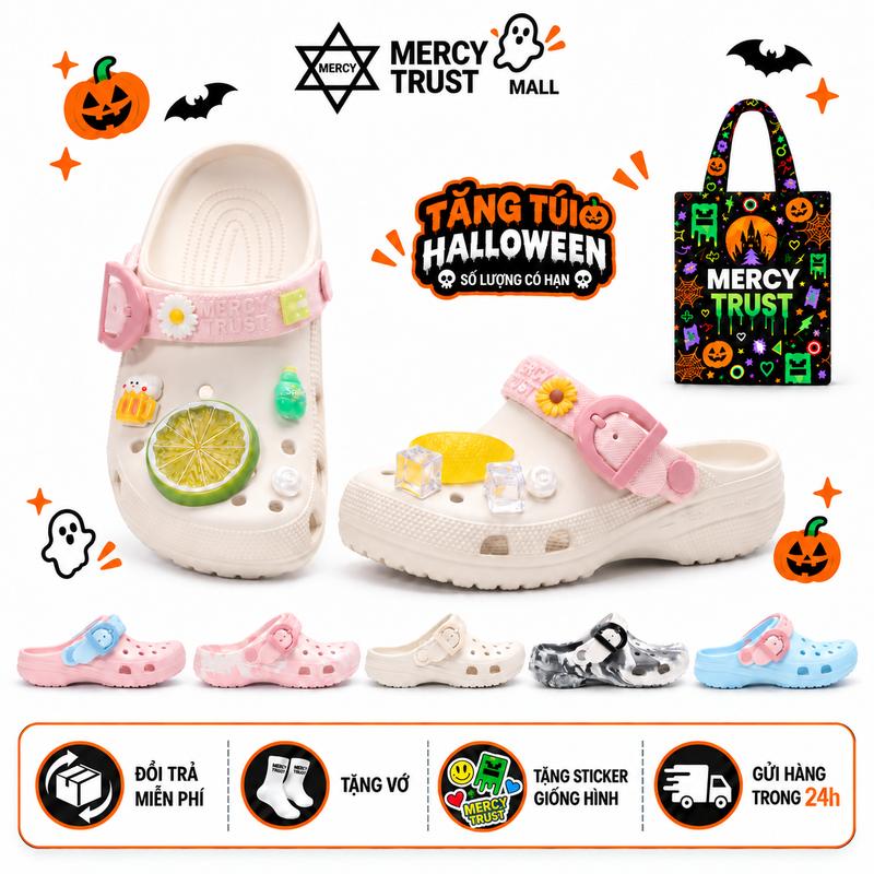 [TẶNG TÚI TOTE] Kèm Sticker GIỐNG HÌNH, Vớ - MC15 YH - Dép Sục MERCY TRUST BASIC Quai Khóa Cá Tính Unisex, Dép EVA Đúc Nguyên Khối Êm Nhẹ, Màu Loang Hot Trend