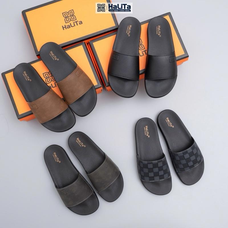 HaLiTa Dép Bub Siêu Nhẹ Da Bò Lưu Bút Chống Trầy Xước Mặt Đế Cao Su In Vân Gỗ Nhám Giúp Đi Mưa Thoải Mái Dép Nam Đẹp Sang Chảnh Chống Trượt