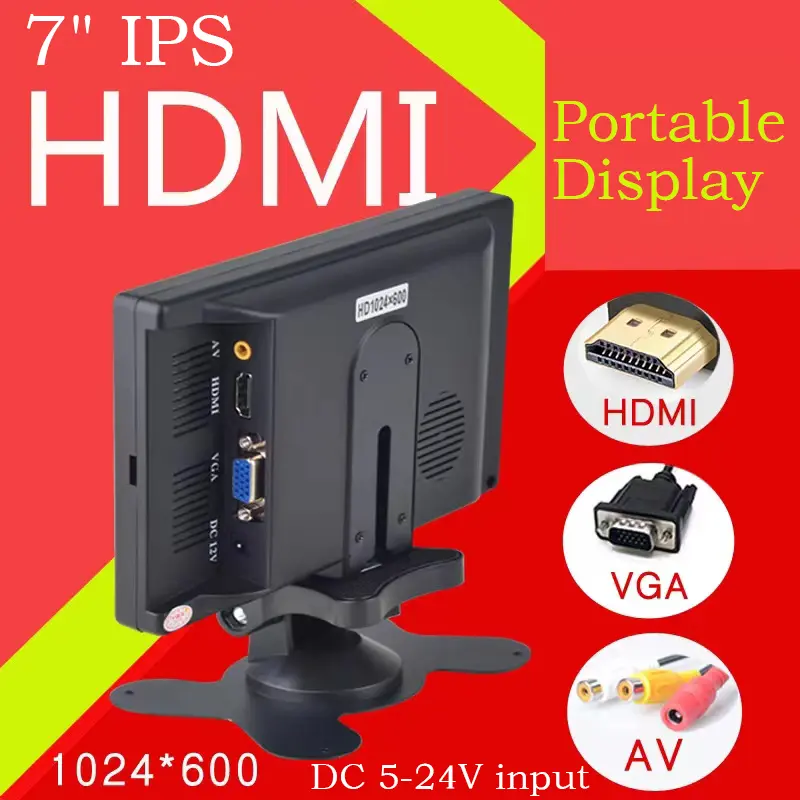 7inch IPS Portable Display HD 1024x600 Screen AV CCTV Monitor For HDMI-compatible VGA D-USB IPS HDMI HD