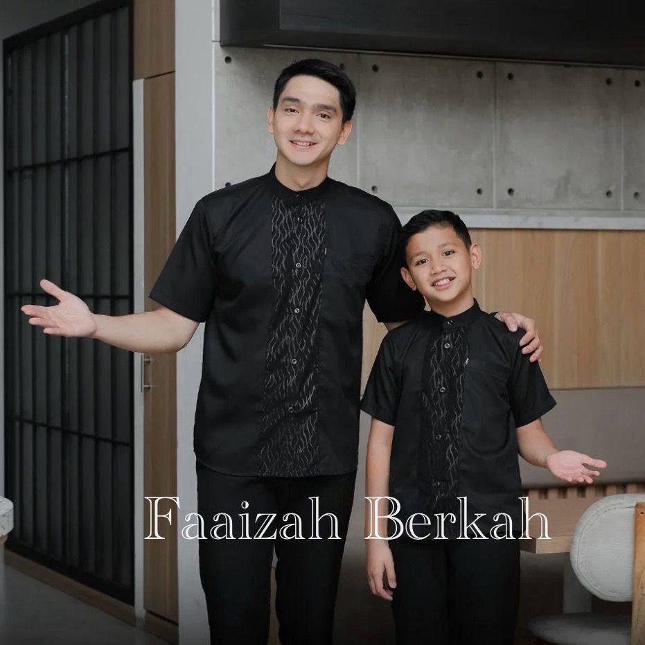 Baju Koko Couple Ayah Anak Laki Laki Kombinasi Embos Lengan Pendek Terbaru 2026 Mahogany