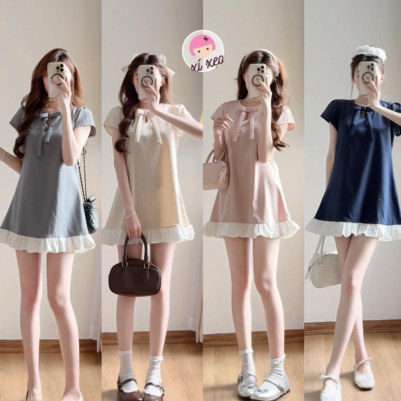  XẢ KHO _ Váy ngắn cổ tròn XIXEOSHOP dáng chữ A phối bèo phong cách hàn quốc - V24 
