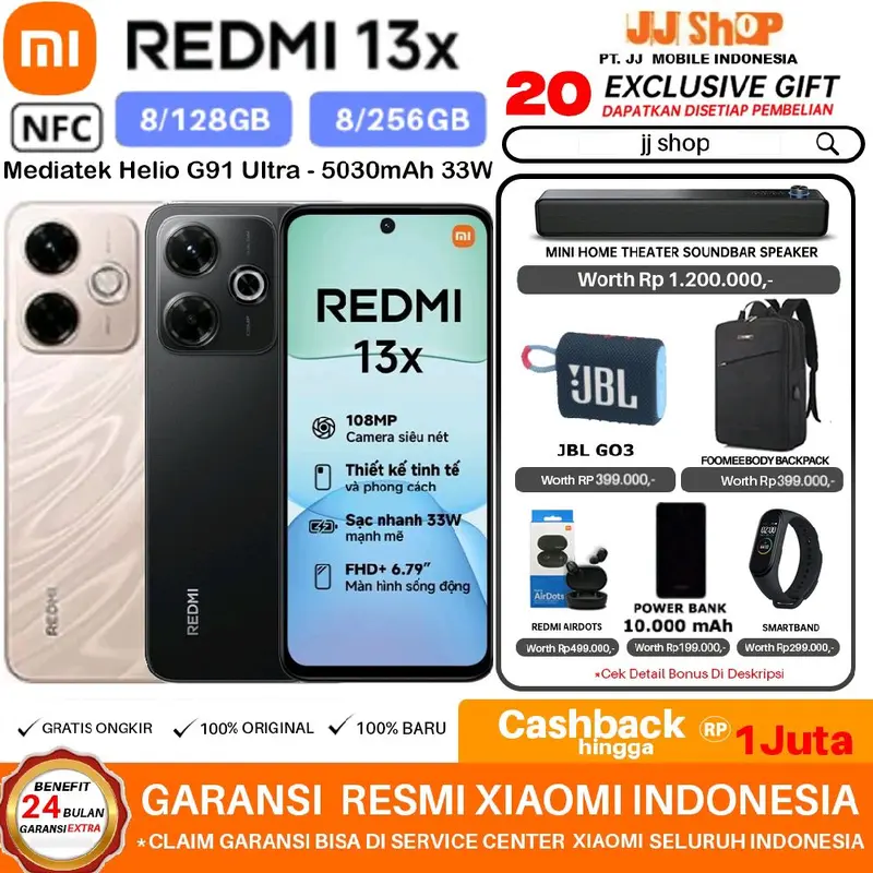 XIAOMI REDMI 13x NFC 8/256 8/128 GB RAM 8GB + 8GB ROM 256GB & 128GB GARANSI RESMI 0