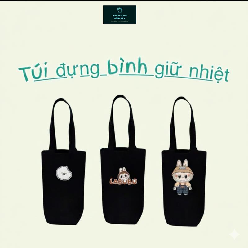 Túi đựng bình nước vải bố pvc vừa dung tích 1000ml in hình dễ thương túi đưng ly đựng cốc bình giữ nhiệt văn phòng