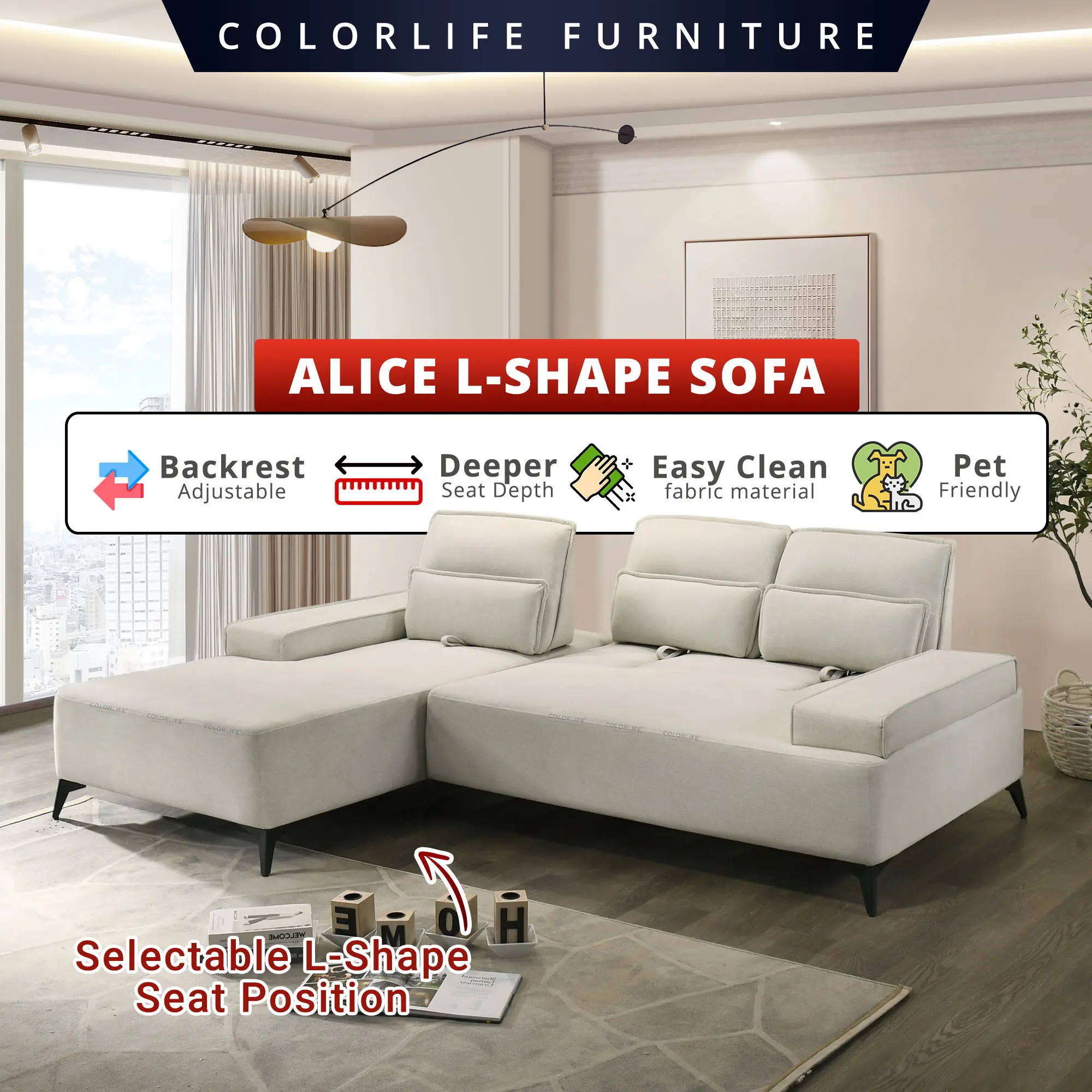 Color Life Alice L-Shape Sofa (Left/Right) / Alice Sofa (2/3/2+3) / Chloe L-Shape Sofa / Selectable L-Shape Side