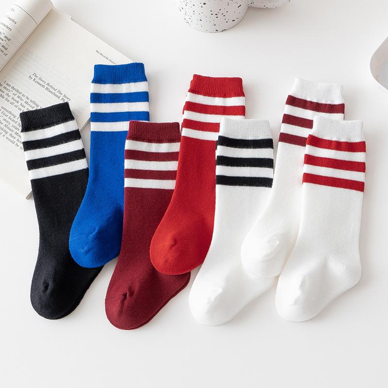 Tất Dài Sọc Màu Trơn Cho Bé Tất Cotton Mềm Thoáng Khí Cho Trẻ Sơ Sinh Bé Trai Và Bé Gái Tất Bắp Chân Ấm Áp Cho Trẻ Mới Biết Đi Mùa Thu Và Mùa Đông