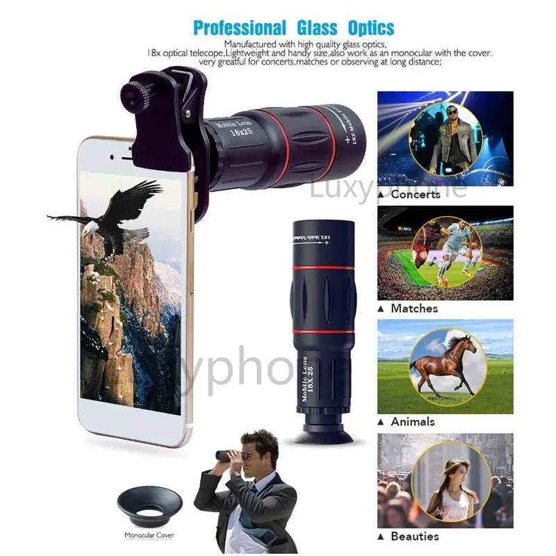 (In Stock)Luxyphone lensa apexel 28x zoom lensa kamera apexel 18x25 hp telezoom lensa tele zoom hp lensa hp lensa kamera pantai Ponsel Hitam 1