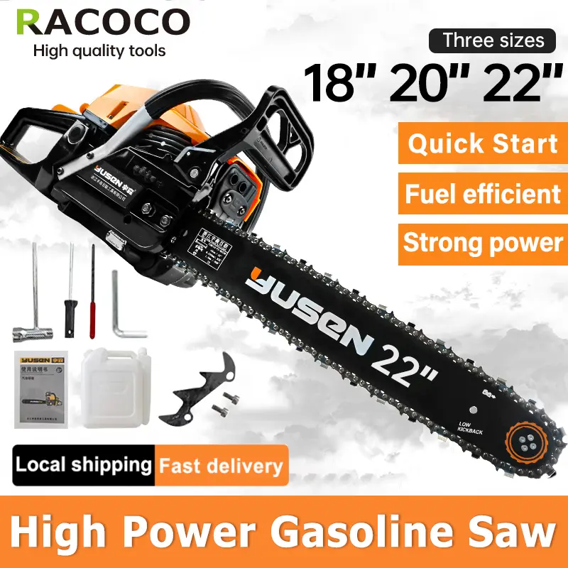 18"/20"/22" 52cc Heavy Duty Chainsaw 2 Stroke Gasoline Engine Mesin Tebang Pokok Chain Saw Gasoline Gergaji Blade Electric