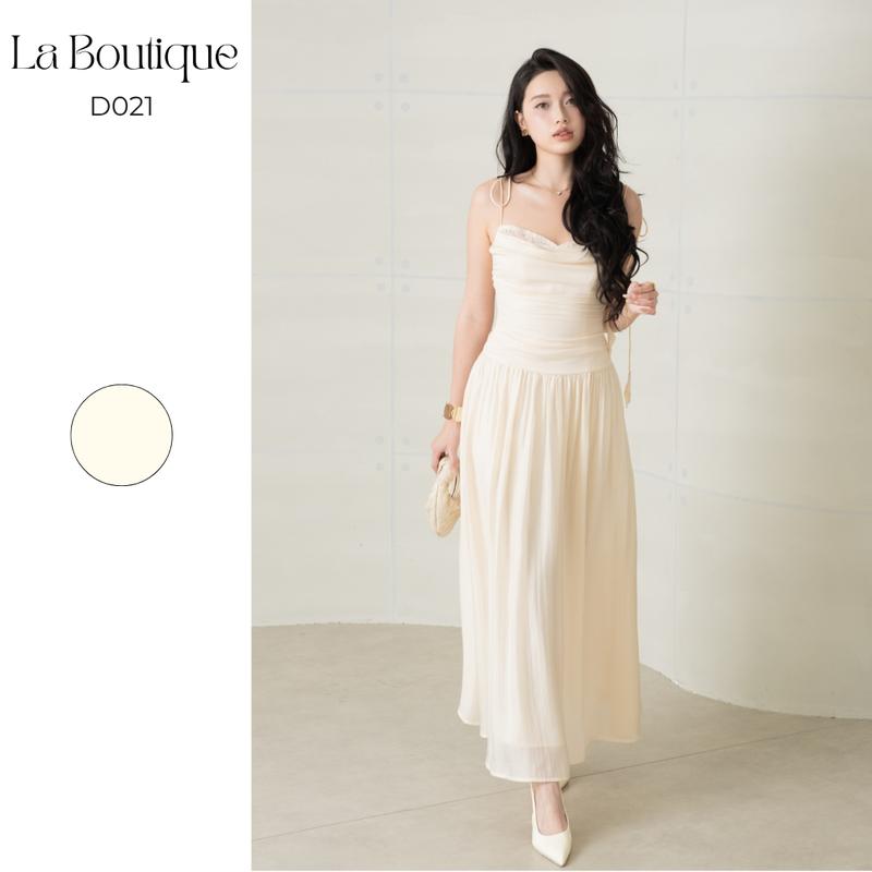  LA BOUTIQUE - Đầm Dây Chuông Phối Viền Ren Ngực Nhún Sườn Vải Tơ 2 Lớp-D021 