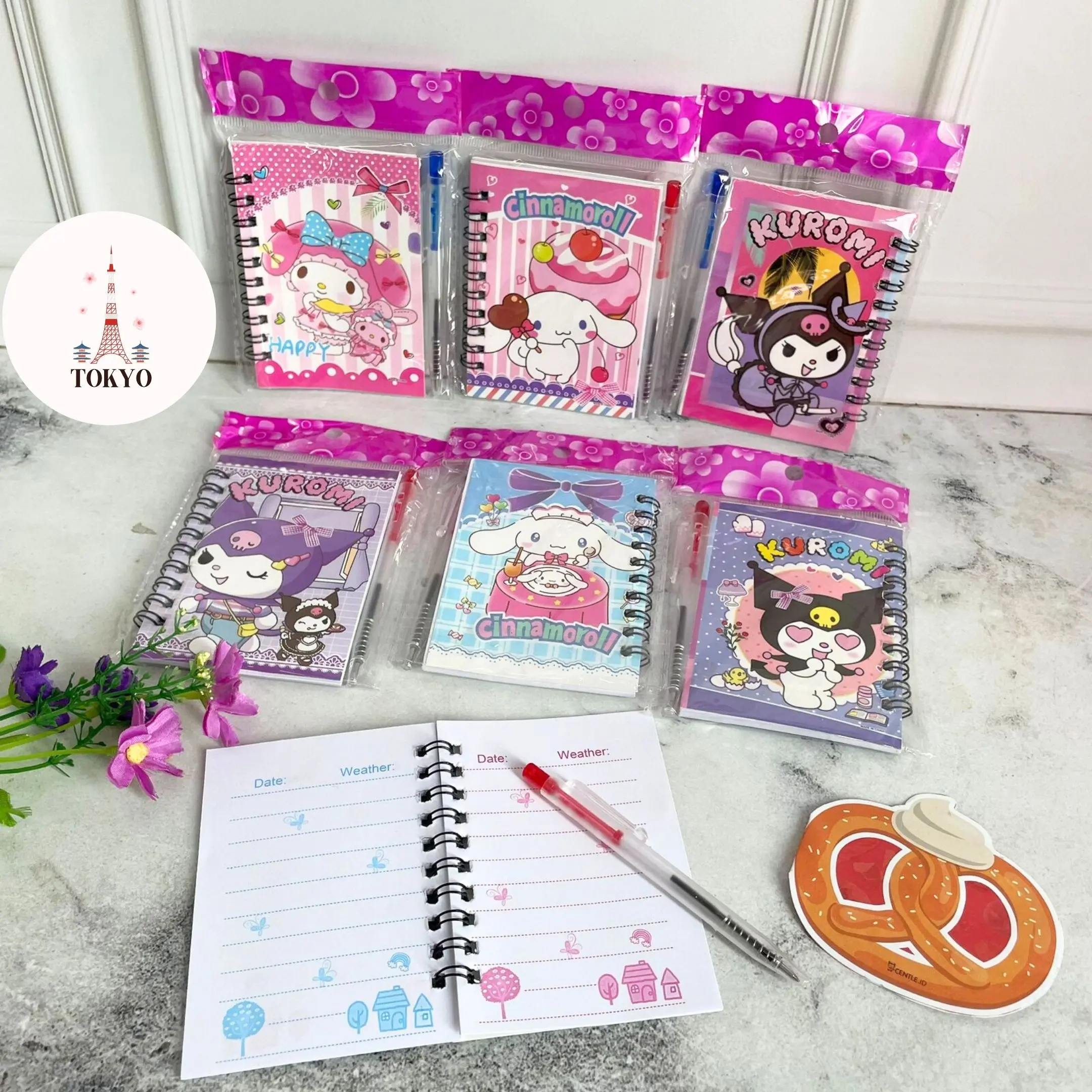 Buku Binder Mini A7 Sanrio Dapat 1 Pen BK-1211 Kuromi Cinnamoroll