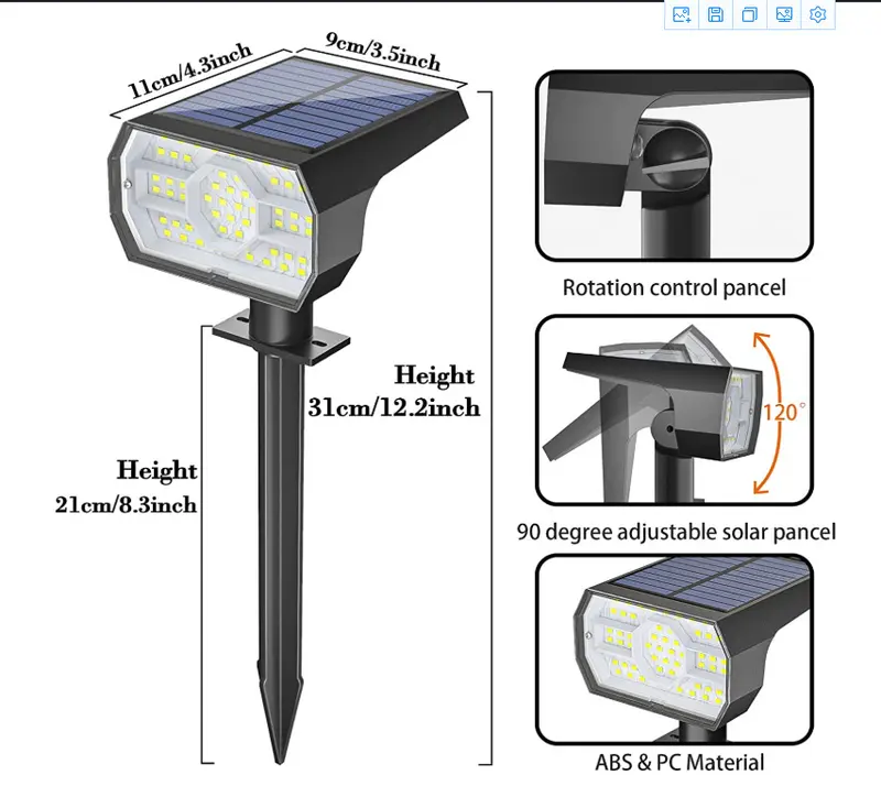 Lampu Tanah Tenaga Surya Luar Ruangan Lampu Lorong Surya Terang Tiga Mode Pencahayaan IP65 Lampu Jalan Tahan Air Lampu Hias Cocok untuk Halaman, Taman, Rumput 5