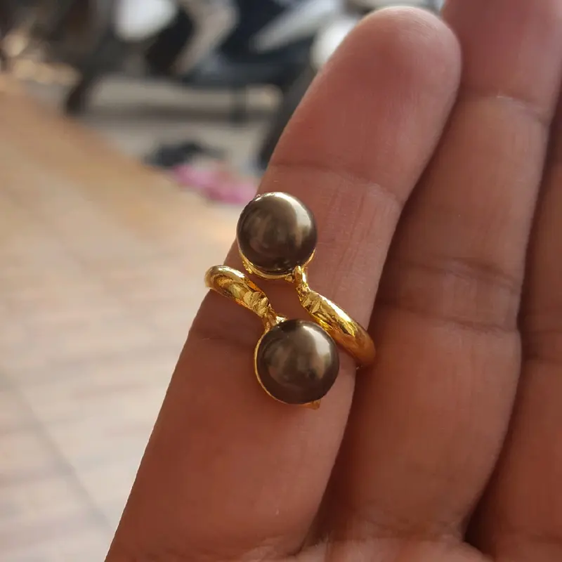 Cincin Mutiara Cokelat Lapis Emas Kuning 8