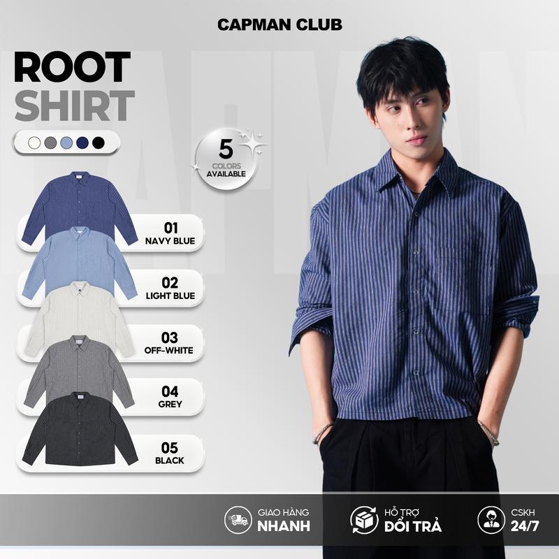 [BEST SELLER] Áo sơ mi nam sọc tay dài ROOT phom rộng Boxy CAPMAN CLUB, sơ mi nam boxy kẻ sọc phong cách trẻ trung, thoải mái