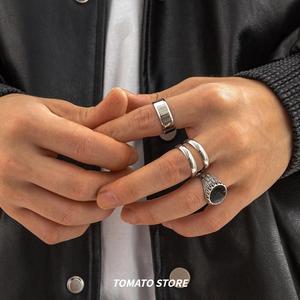 Geometric 4-piece combination men's ring, fashion trends, personalized design, retro stainless steel ring. chain necklace men meteor pendant donkiss photo locket thanos pill medusa bff elephant naruto khabalah charm pretzel eccedentesiast best friend duet