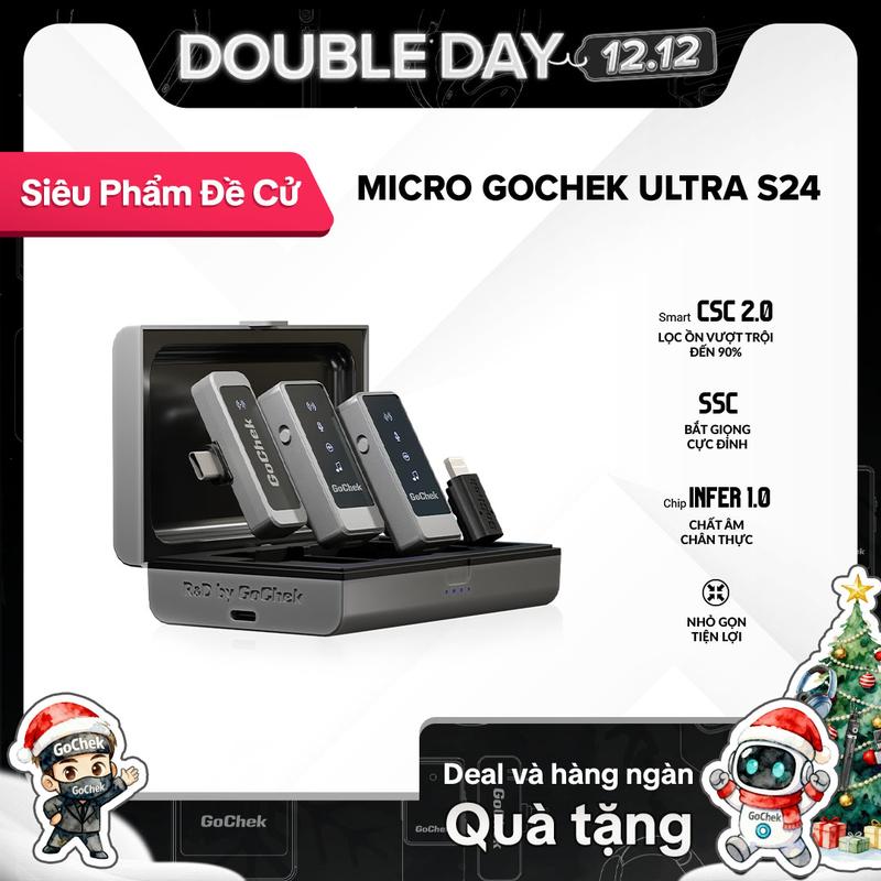   ĐỘC QUYỀN  Micro thu âm không dây GoChek,Tích hợp 2 chân cắm khi live quay video ghi âm cho điện thoại  ipad  máy tính GC ULTRA S24 mic  vlogs 