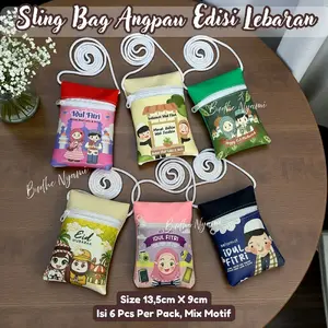 Slingbag Angpau Lebaran Printing 1 Pack Isi 6pcs Motif Random