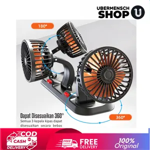 [US] Kipas Angin Mobil 3 Kepala 12 atau 24V USB Dashboard Rotasi 360 Fan Mini Portable untuk Mobil DC12V dan24V 16W Material Plastik 34.5x12x14.5cm - Car
