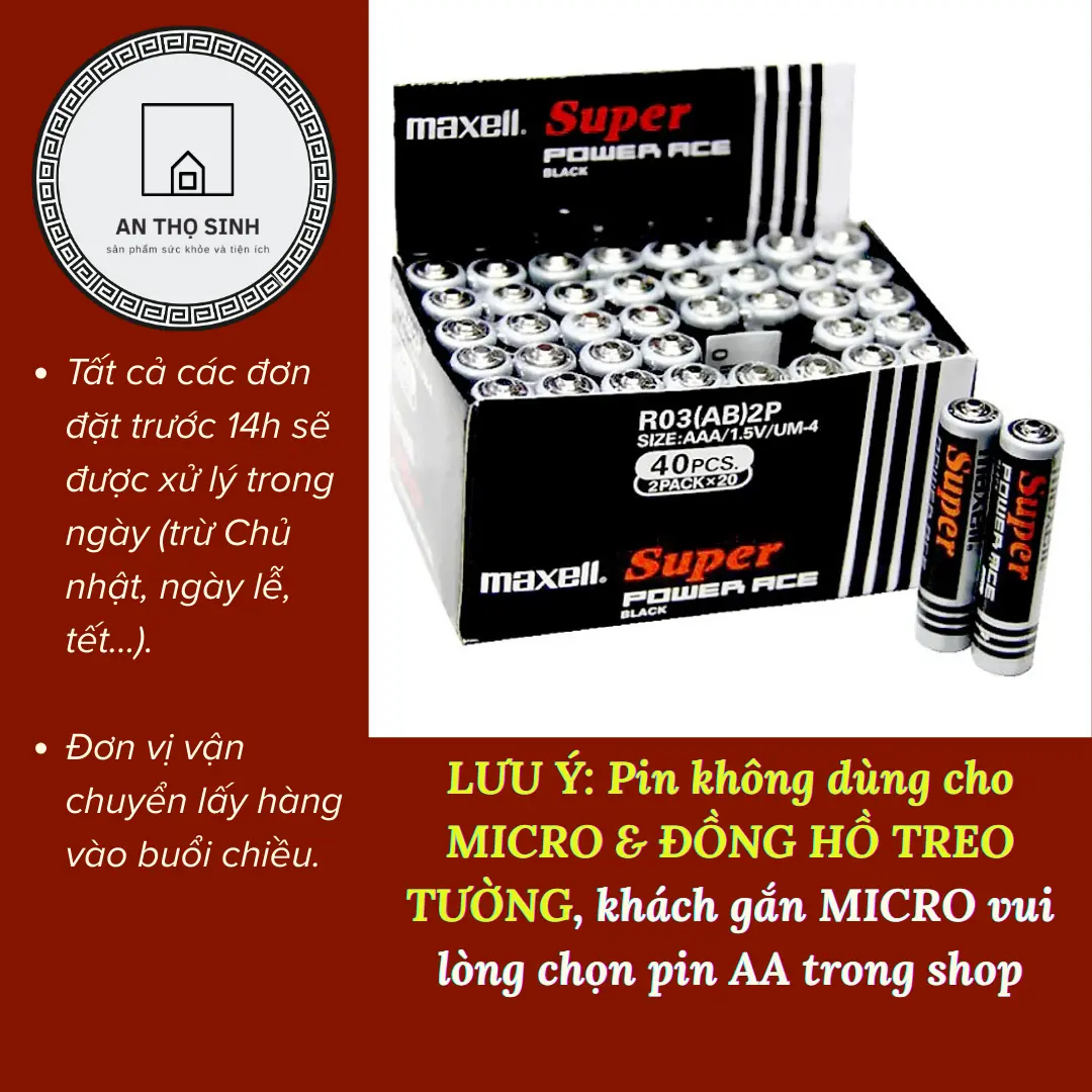 [Hộp 40 viên] Pin AAA Maxell đen (pin đũa) dùng cho remote, chuột máy tính và các thiết bị điện tử cầm tay nhỏ (không dùng cho micro + đồng hồ treo tường)