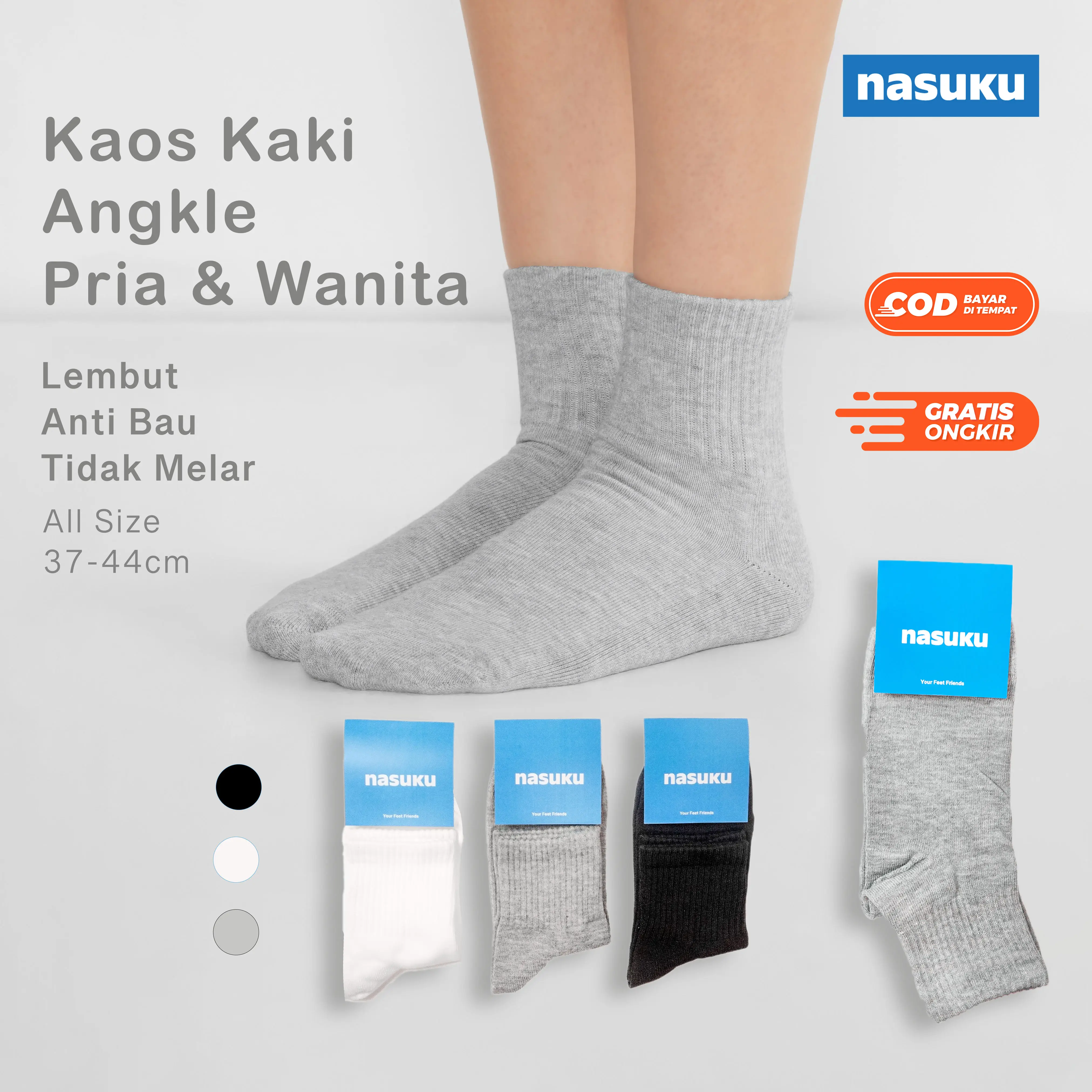 Nasuku - Kaos Kaki Pendek Pria Wanita Angkle Premium Tebal - Kaos Kaki Angkle Unisex Sport Ankle Dewasa Katun Lembut Nyaman Kerja Sekolah
