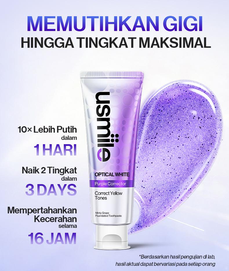 [Ultimate White Trio] usmile Pasta Gigi Optical White 100gr + Fresh White 110gr (Varian Random) + Repair White 100gr + Fresh White 30gr | Purple Whitening Tooth Paste | Menetralisir Noda Kuning Pada Gigi | Memutihkan & Mencerahkan