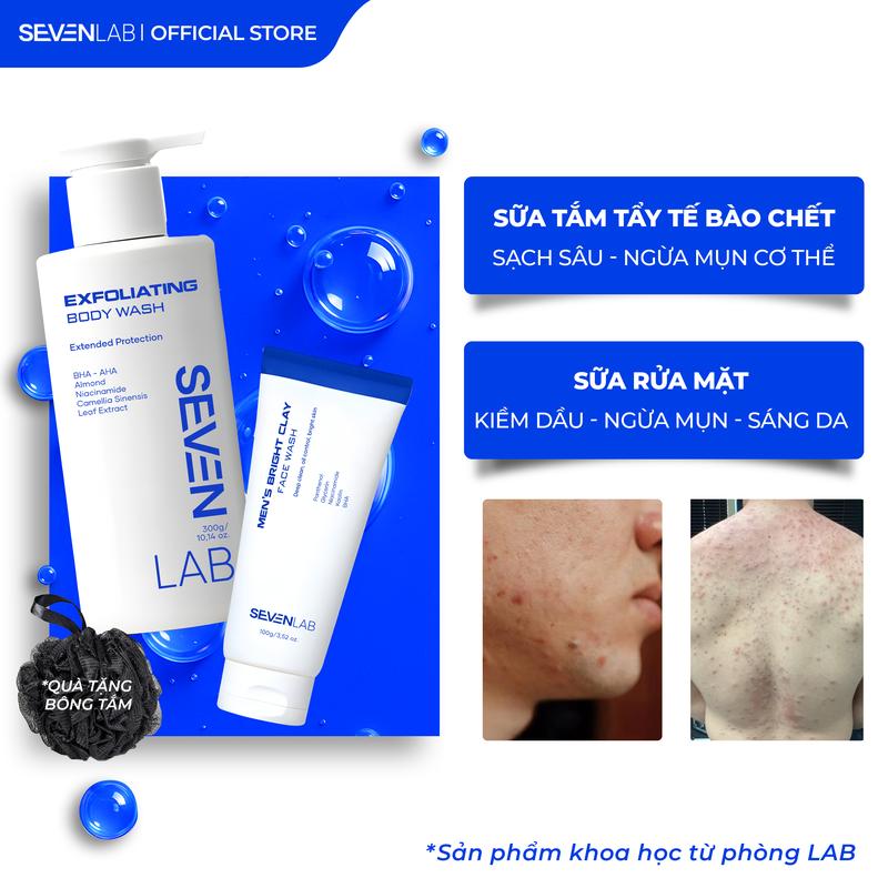 Combo sữa rửa mặt ngừa mụn và sữa tắm tẩy tế bào chết nam giới SEVENLAB sáng da, ngừa mụn