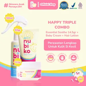 Nubiko Happy Triple Combo - Nubiko Baby Cream 50gr, Nubiko Essential Soothe 14,5gr Moisturizer & Hair Lotion 100ml