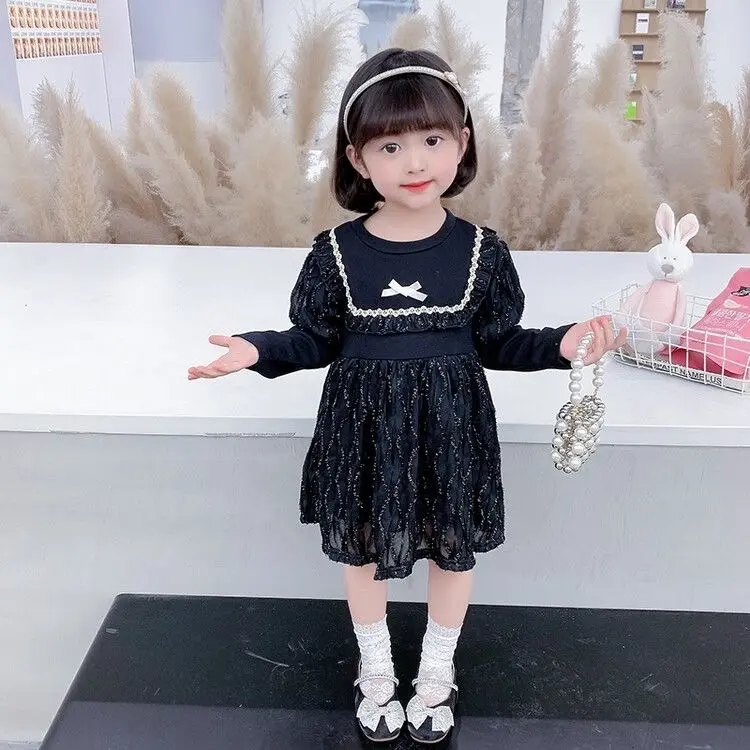 Gaun Pesta Anak Perempuan Elegant Tangan Panjang dengan Aksesoris Pita dan Glitter untuk Usia 1-5 Tahun - Fashion 6