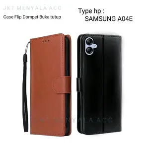 Case Untuk Samsung A04E Flip Cover Wallet Leather Casing Dompet Kulit ( Case Untuk Samsung A04E ) Slot Card Warna Hitam, Merah, Biru, Cokelat