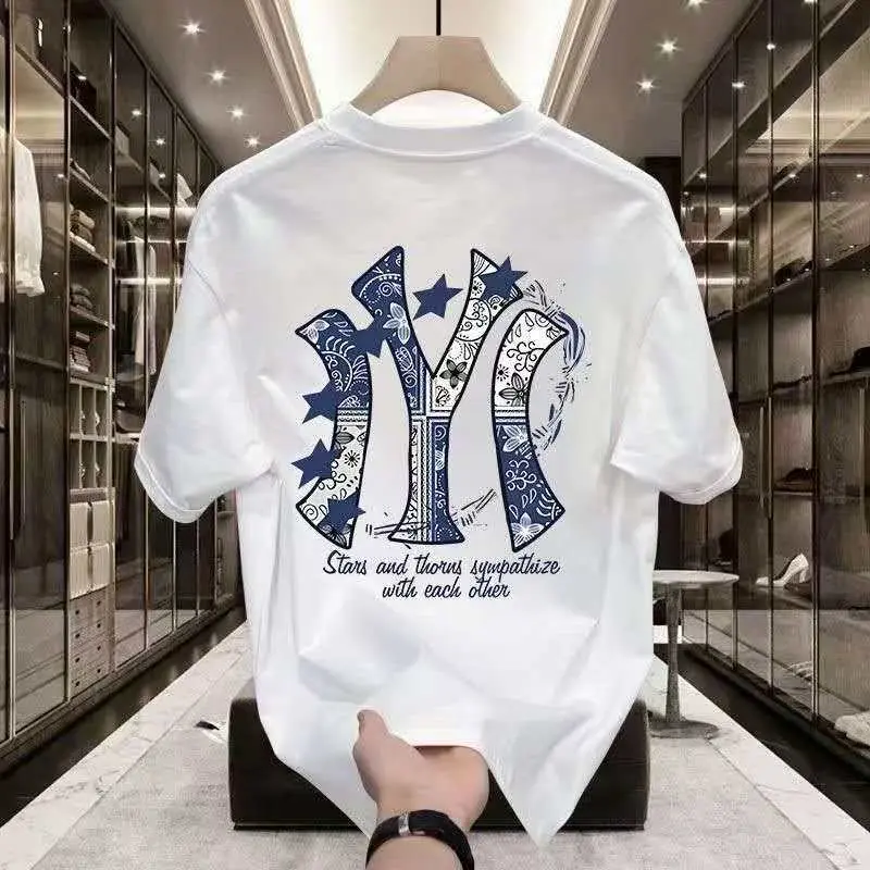 1004 Mùa hè 2025 Áo thun tay ngắn in họa tiết Hàn Quốc thời trang rộng rãi, dáng ôm vừa vặn cho cặp đôi Unisex, họa tiết hoa nhẹ nhàng, mỏng, dành cho nữ, áo thun trắng ướt