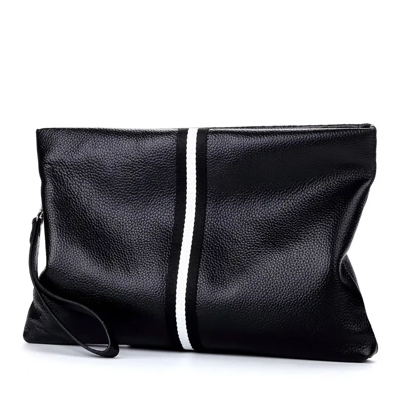 2025 Authentic Hand Bag Men Stripe Real Leather Cowhide Clutches Male Pouch Wallet Designer Envelope Bag Korean Edition Hot