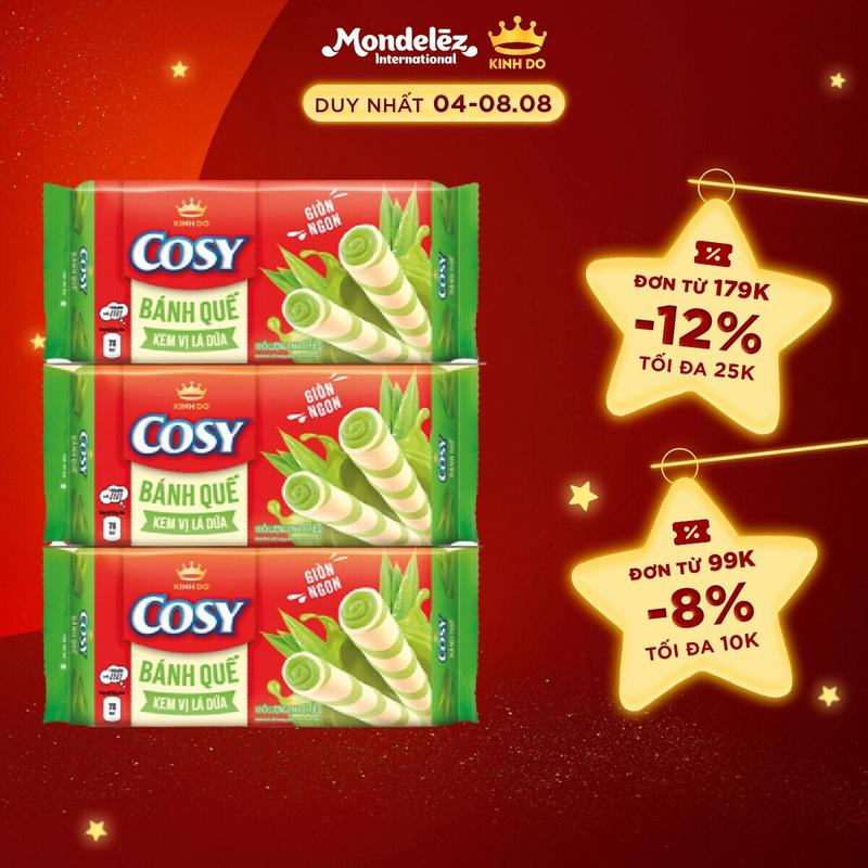 Bánh Quế COSY Kem Vị Lá Dứa, Combo 3 Bánh x 117.6g