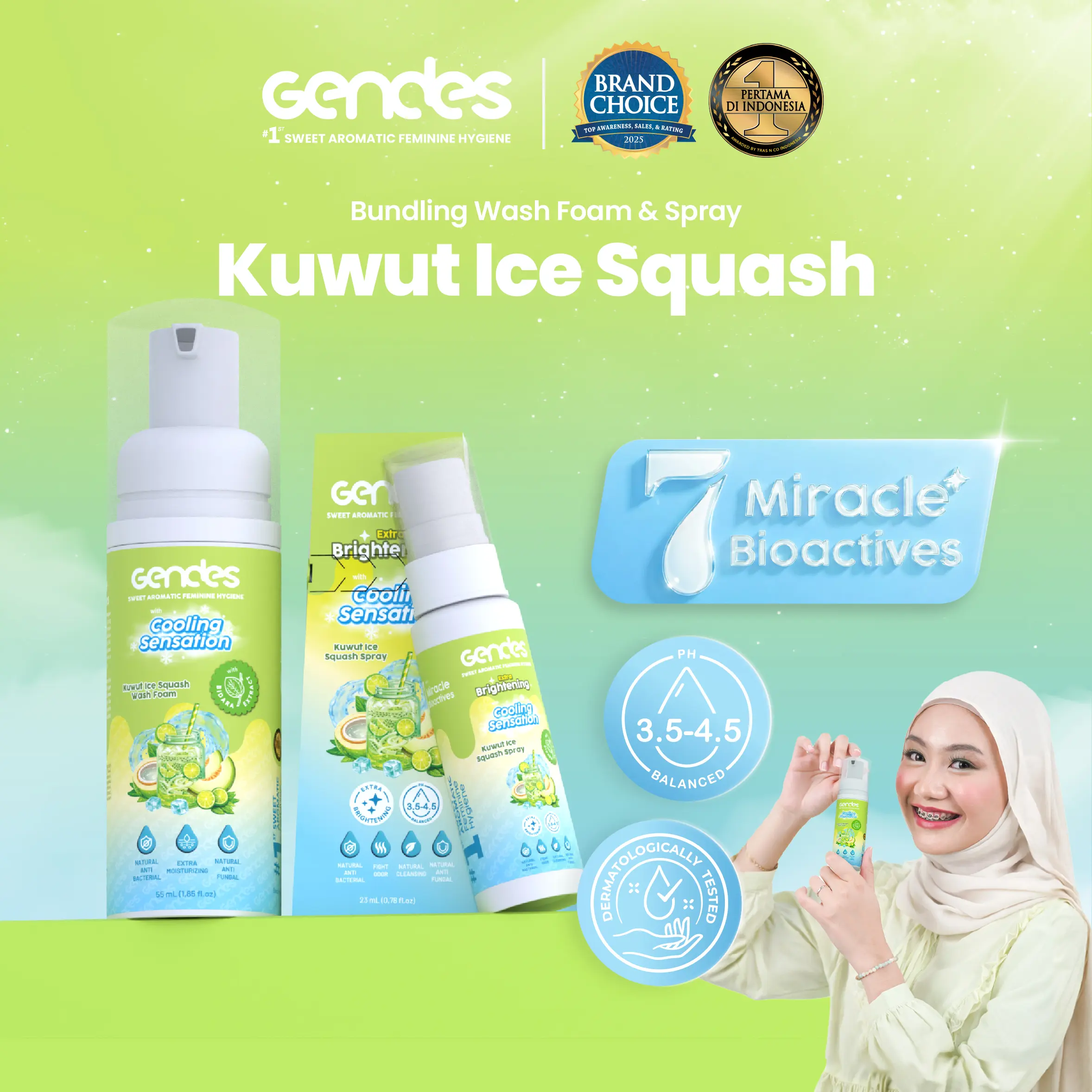 Bundling Gendes Sweet Aromatic Feminine Hygiene Wash Foam Kuwut Ice Squash And Spray 7 Miracle Bioactives - Perawatan Area Kewanitaan