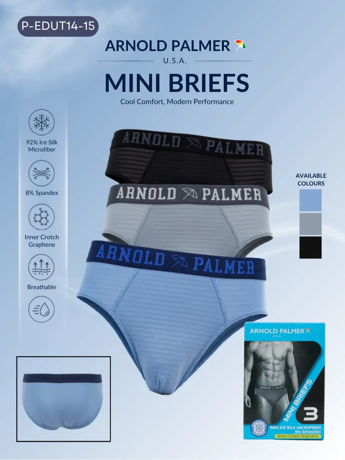 ARNOLD PALMER CELANA DALAM PRIA MINI ICE SILK MICROFIBER PREMIUM STRETCH (ISI 3 PCS) - P-EDUT14-15