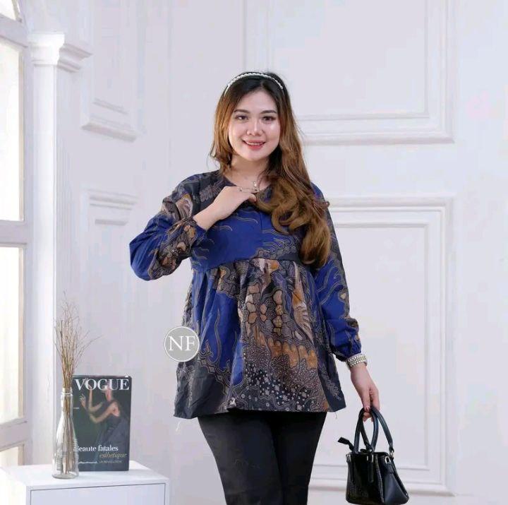 Product Introduction of Blouse Atasan Batik Resleting Depan Lengan Panjang Pakai Karet M L XL XXL Katun Baju Wanita Motif Muslim 34