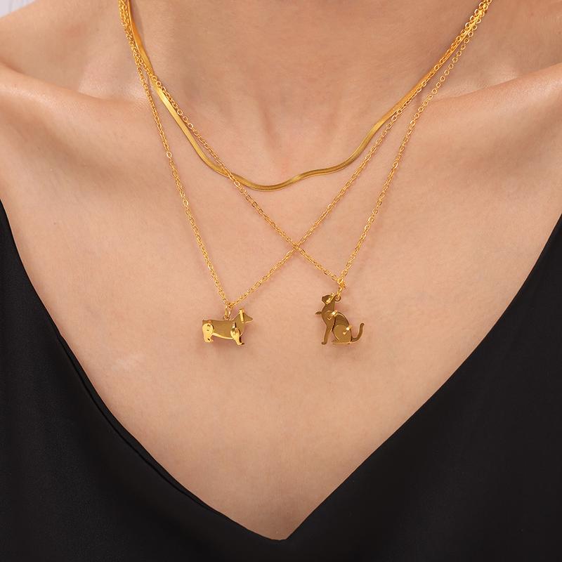 Robot Dog Cat Charm Necklace 18K Gold Plated Pendant Necklace for Women Fashion Jewelry Gifts Dainty Chain Necklace 1