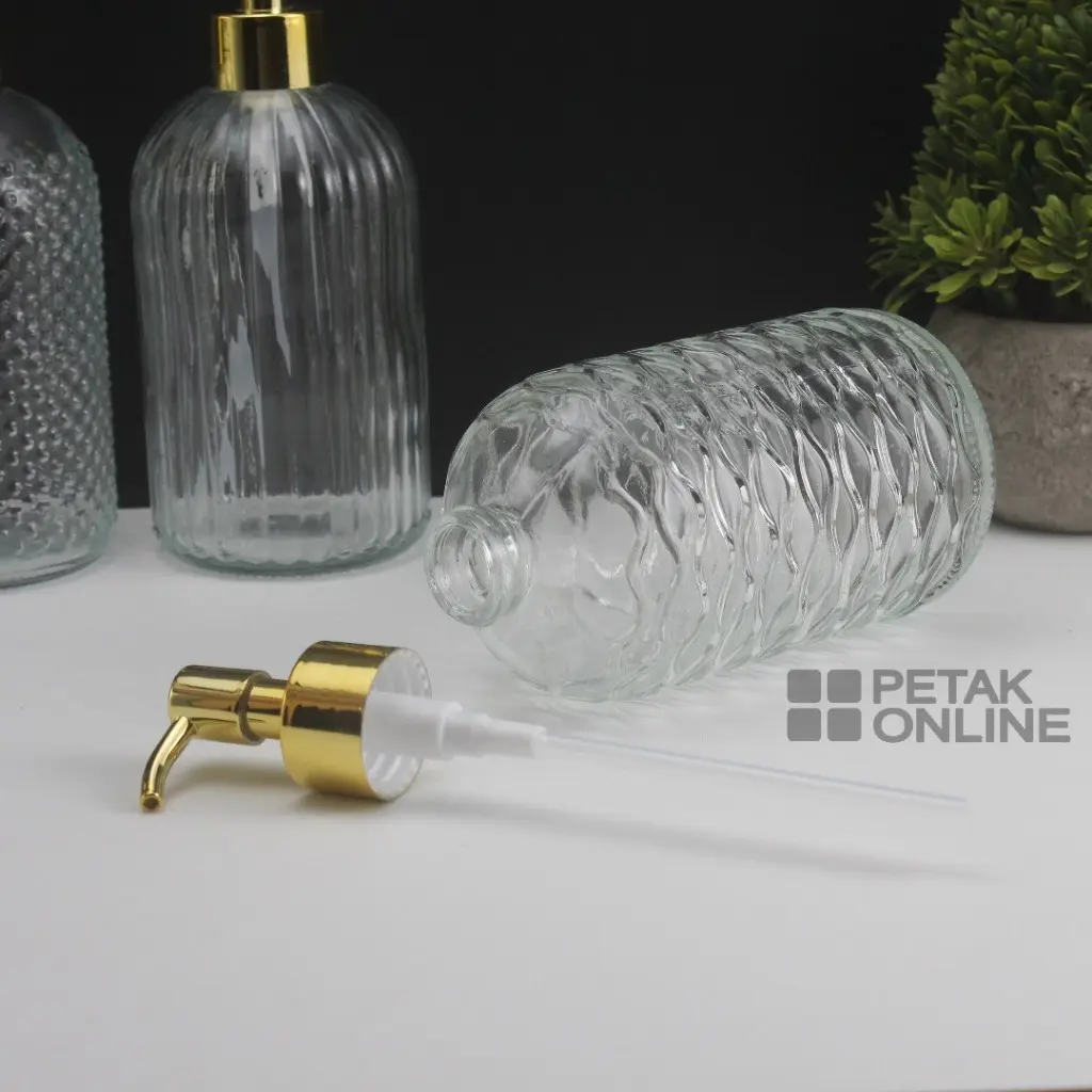 Botol Sabun Kaca/ Glass Soap Dispenser Tutup Gold 400 ML Tanpa Kemasan