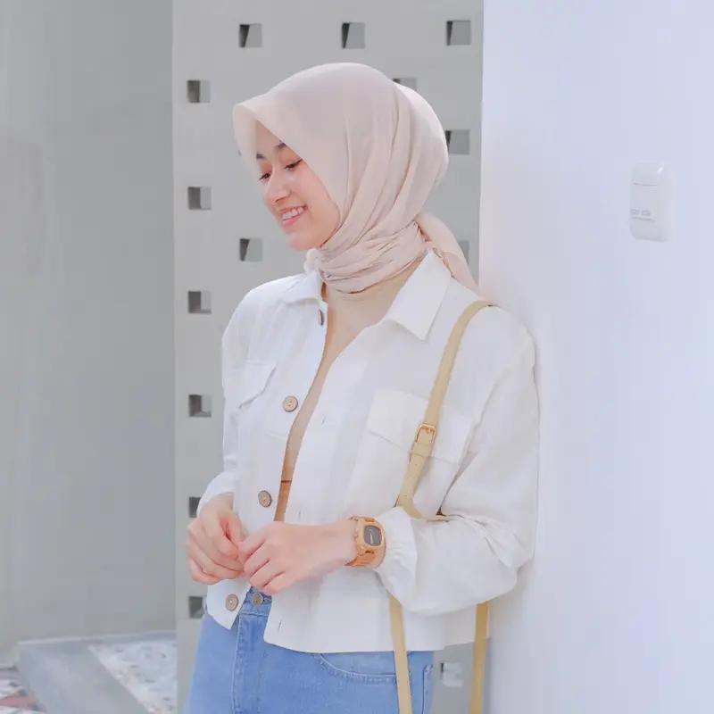 LYORA Shirt Atasan Wanita Outer Casual Linen Crop Top Lengan Panjang Baju Cewek 1