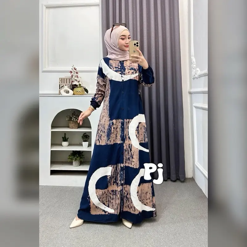 Gamis Rayon Premium Gamis Batik Cap Malaman Gamis twill ori pekalongan cap malaman full kancing Muslim  Kondangan  Wanita Wudhu Dress 5