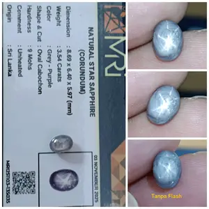 Natural star sapphire Ceylon 3,5ct memo MRI No Heat Safir Ster Bagus