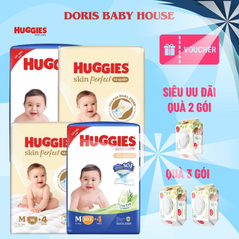  Mẫu mới  Tã quần Huggies Skincare Mega Jumbo M106 L96+8 XL84+4 XXL76+4 với tràm trà dịu da 