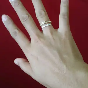 Cincin Titanium 2pcs Adjustable Mutiara Layer Zircon Premium Elegan Fashion Wanita