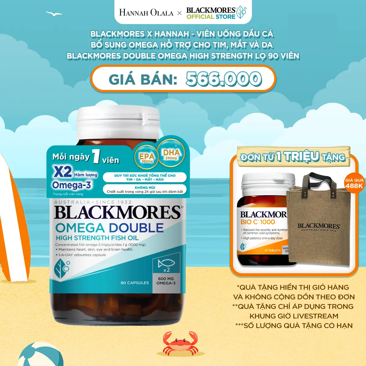 Blackmores x Hannah - Viên Uống Dầu Cá Bổ Sung Omega BLACKMORES Double Omega High Strength Lọ 90 Viên